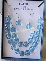 designer sky blue diamond cut necklace /earrings