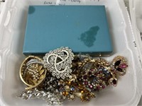 17 Pieces of Rhinestone Jewelry, Some Signed