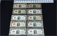 (10) 1928 $2.00 Dollar Notes (Normal Size)