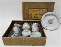 Vintage Children's China Tea Set & Enamel Bowl