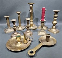 LOT OF VARIOUS ANTIQUE CANDLE STICKS