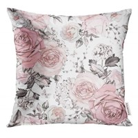 Throw Pillow Cover Gray Abstract with Pink Flowers