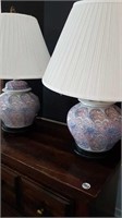 PAIR OF CHINA TABLE LAMPS WITH WOOD BASES