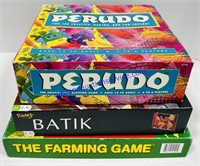 The Farming Game, Perudo, and Batik Games
