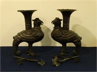 Pair of Large Japanese Bronze Censers