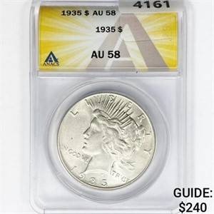 1935 Silver Peace Dollar ANACS AU58