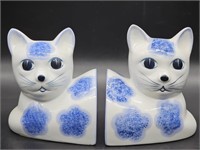 Vintage Heavy Blue & White Cat Bookends