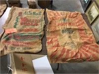 3 named burlap sacks