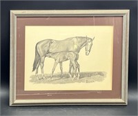 VTG ALLEN F BREWER FRAMED HORSE PRINT