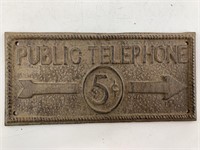 cast iron public telephone wall sign imported 9"