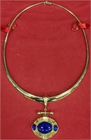 14kt Gold Necklace w/ Lapis Cabochon Pendant