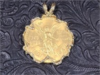 1947 50 Pesos Gold Coin Pendant in 10kt Gold