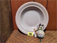 Jim Shore snowman ornament, Italian pottery bowl