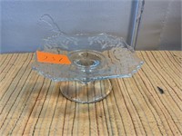 Decorative small glass compote with white design
