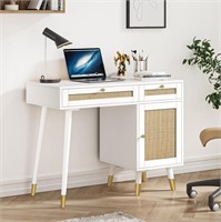 Rattan Vanity Desk with Drawers and Storage