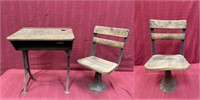 Early 1900s Child’s School Desk two Chairs