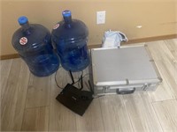 water jugs, empty case, wifi router