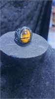 Black tone tigers eye men's ring