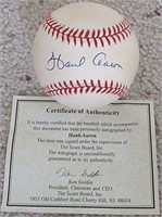 Hank Aaron Signed ONL Baseball Score Board COA