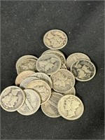 Lot of 18 Mercury Dimes 1920's-1940's