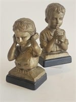 VTG GOLD CHALKWARE BOY AND GIRL HEAVY BUSTS ENARCO