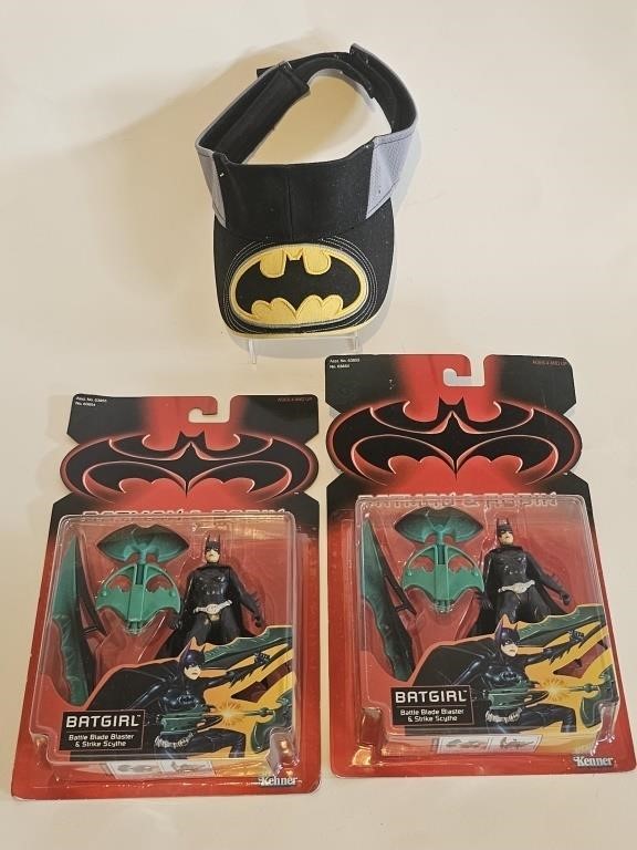 COOL BATMAN AND BATGIRL LOT-HAT AND UNOPENED TOYS