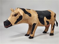 J.D. SIGNED WOOD CARVED COW STATUE