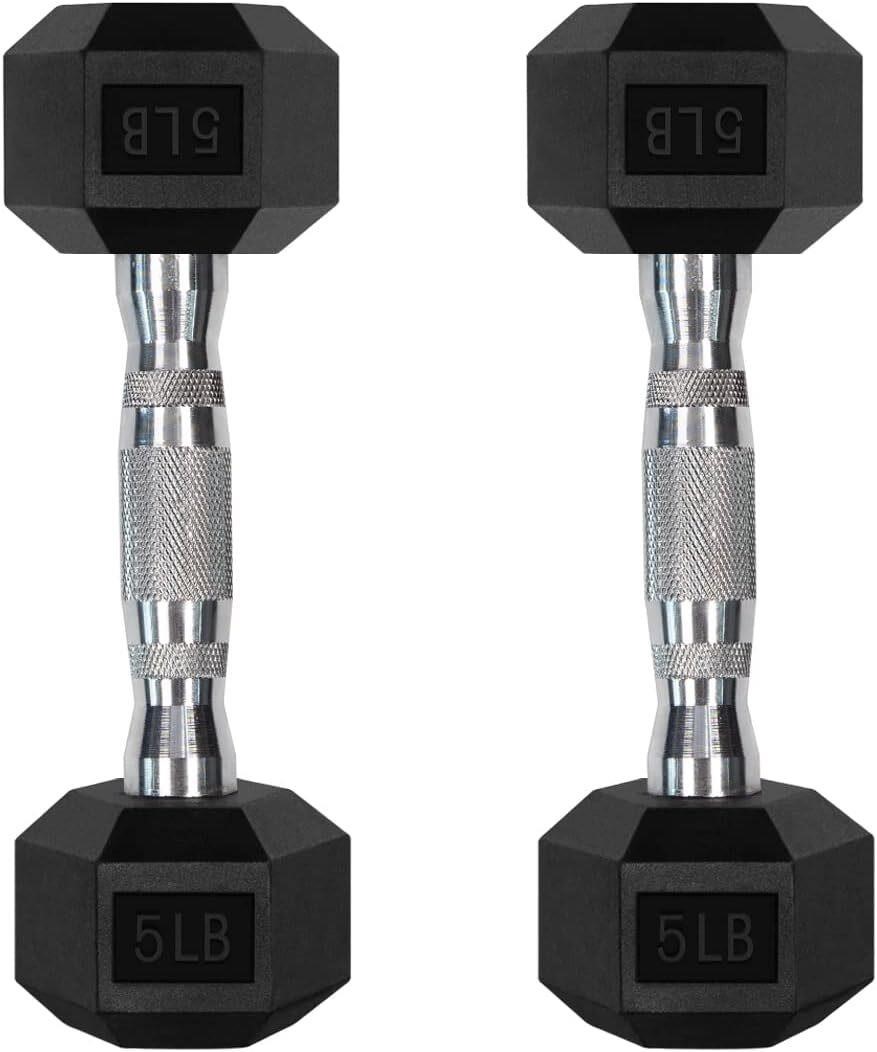 RitFit 5-300LBS Rubber Hex Dumbbells  2 X 5 LBS