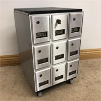 UNIQUE INDUSTRAIL MAILBOXES ON CASTORS/ SIDE TABLE