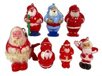 Vtg. Hard Plastic Santa Ornaments