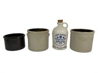 Henry McKenna Jug & 3 Stoneware Crocks