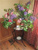 Wrought Iron Table 18" x 15" x 28",  & Floral