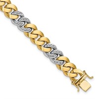 14K- Two-Tone Diamond Curb 8.5 inch Bracelet