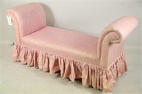 SCROLL ARM BENCH IN PINK FABRIC