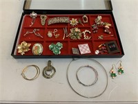 Small Display Case w/Costume Jewelry