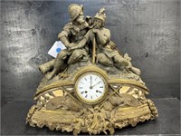 LARGE ANTIQUE METAL FRENCH MANTLE CLOCK
