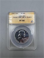 1961 PF66 Proof DDR Franklin Silver Half Dollar