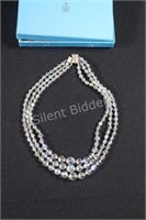 Three Strand Retro Glass Crystal Bead Necklace