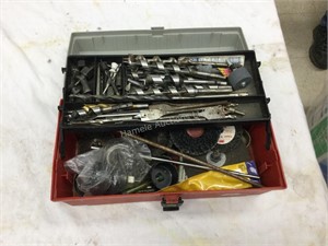 Box of drill bits and other