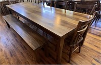 AMISH HAND MADE TABLE (1) BENCH (7) CHAIRS
