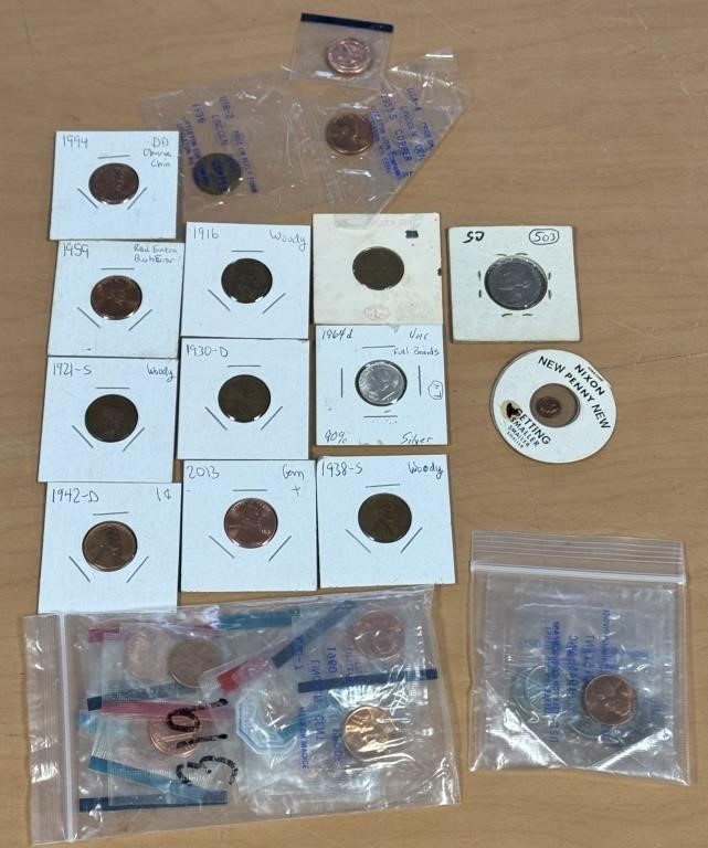VARIOUS DATES OF PENNIES  / SILVER DIME / SHIPS