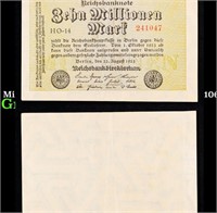 1923 Weimar Germany 10 Million Marks Hyperinflatio