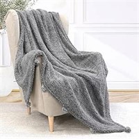 ULN-PAVILIA Gray Sherpa Throw Blanket with Soft Po