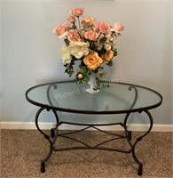 Glass Top Oval Coffee Table with Iron Base