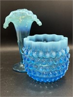 Optic Ribbed Opal Blue Ruffled vase