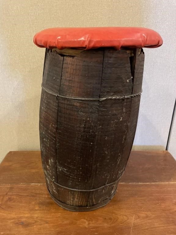 Antique Wooden Barrel w/ Stool Top