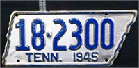 Vintage 1945 Tennesse State Shape License Plate