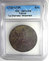 1720-1725 Ecu ICG Genuine "Le Chameau" Shipwreck