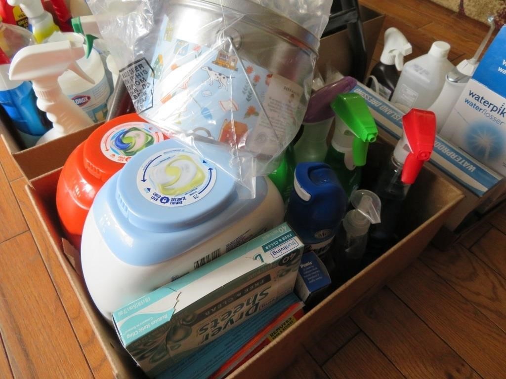 box of cleaning & laundry supplies