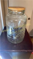 Modern glass jug with wooden lid